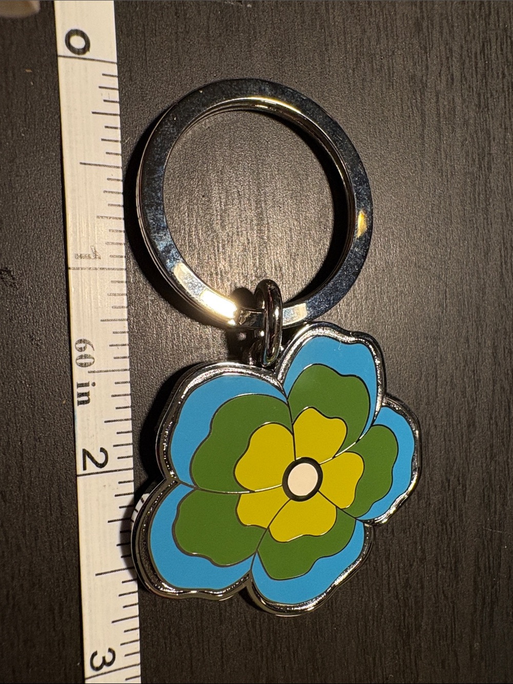 Coach Blue Green Yellow Flower Key Ring